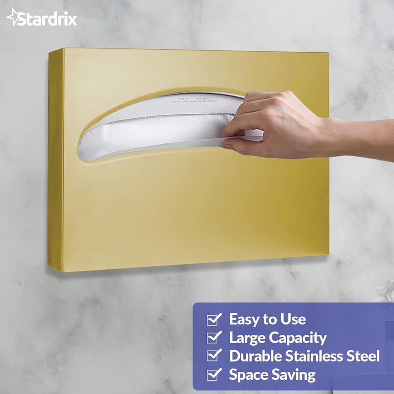 stardrix Stainless Steel Toilet Seat Cover Dispenser, Wall Mount Single or 1/2 Fold Large Capacity Toilet Seat Covers Holder for Commercial and Residential, Brushed Gold - Image 4